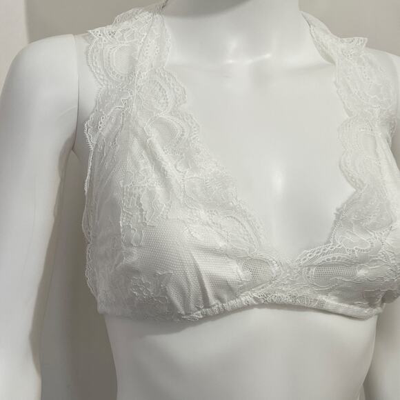 POL Bralette Women Medium White Lace Racerback V-Neck Elegant Girly Cute - Picture 5 of 9